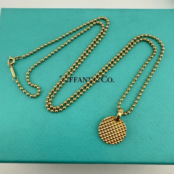 RARE Tiffany & Co. 18k Makers Beaded Chain & Diamond Point Circle Pendant 15g - Picture 1 of 9